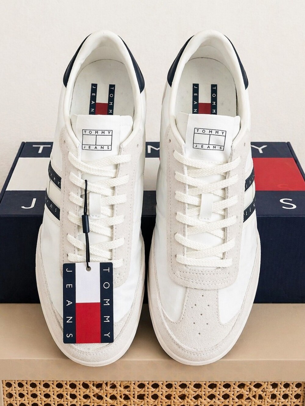 Tommy Hilfiger White Sneakers with Navy Accent Stripes